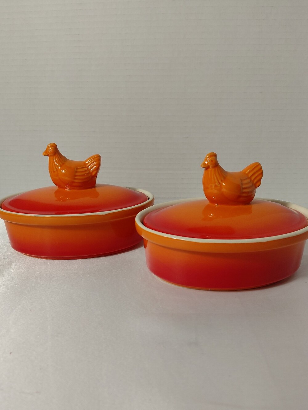 Orange Ceramic Hen-Lid Single Serving Baking Dish Set
